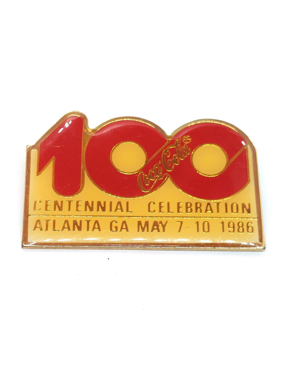 Vintage Coca Cola 100 Centennial Celebration 1986 Atlanta Enamel Pin Lapel